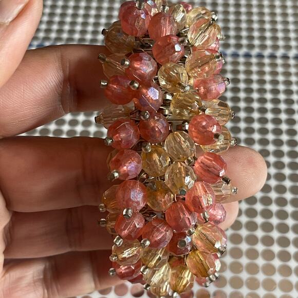 Vintage Silver Tone Stretch Bracelet Covered Acrylic Bead Cluster Wide B#14 - Picture 7 of 7